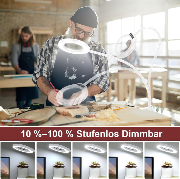 Veemagni 10X Lupe mit Licht und Ständer, 24“ Flexible Schwanenhals-Lupe Stehlampe, 5 Farbmodi Stufen
