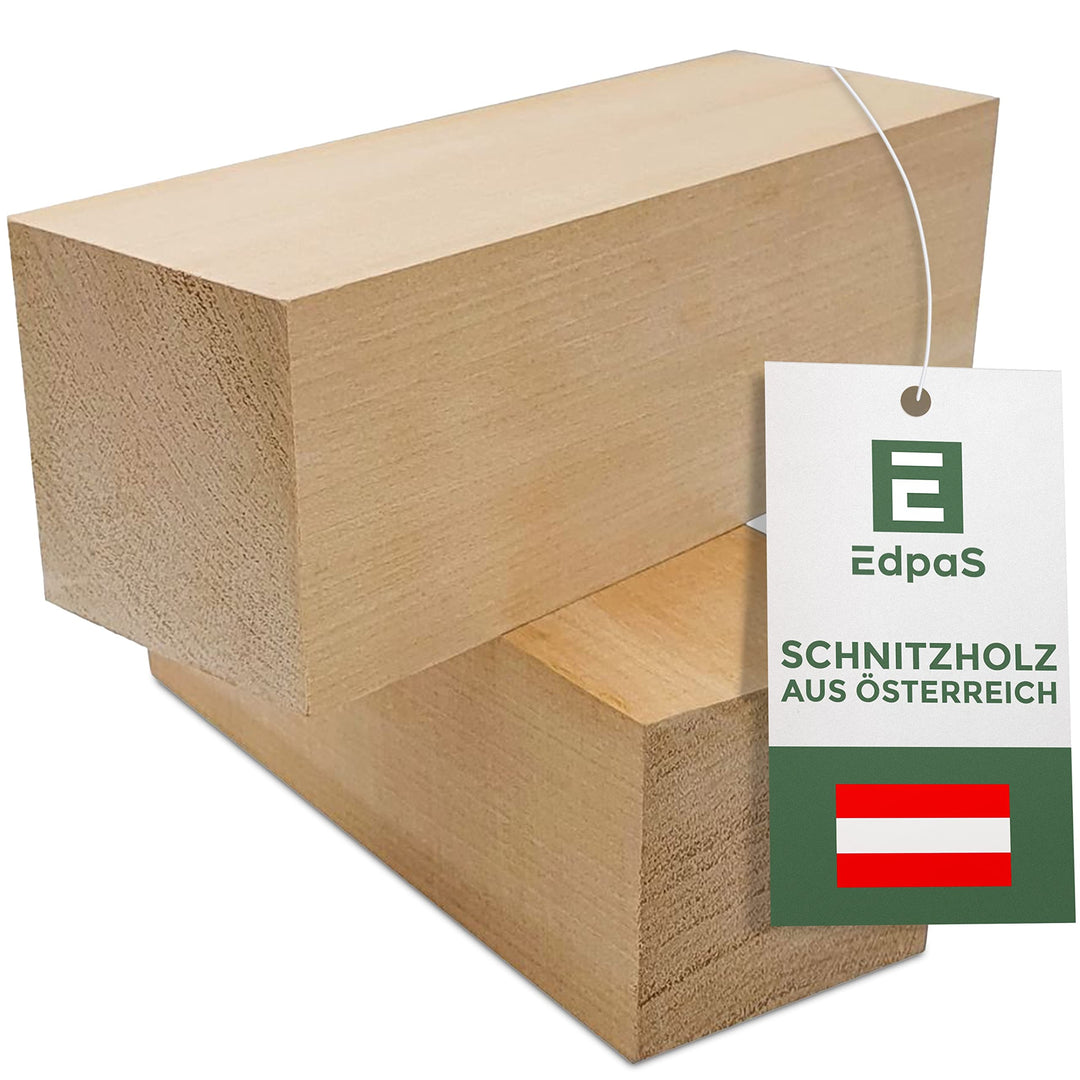EdpaS Schnitzholz Grosses Lindenholz - 2er Set Holzblock (20x7x7cm) - Drechselholz - Schnitzholz Lin
