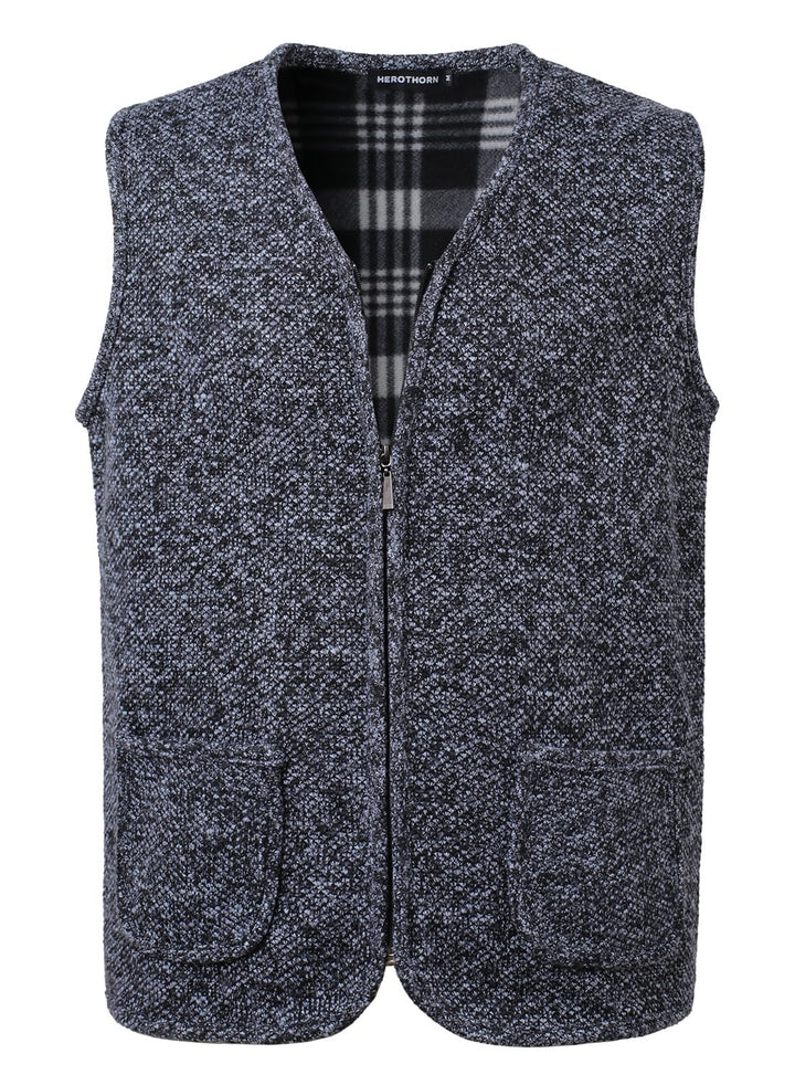 Herothorn Herren Strickweste Strickjacke ohne Ärmel V-Ausschnitt Ärmellose Fleecefutter Jacke Reissv