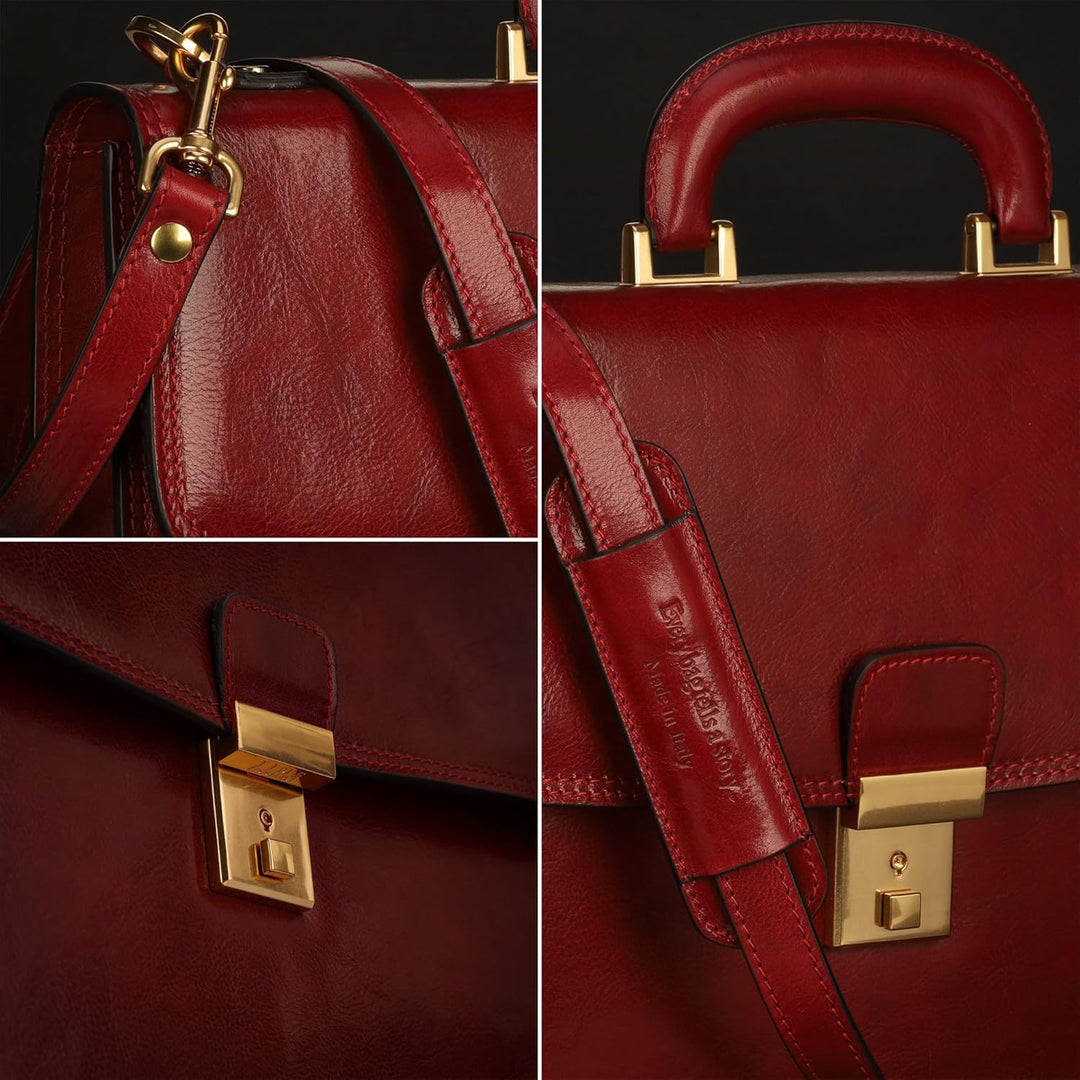 Time Resistance Leder Aktentasche - Leder Tasche Handgefertigt in Italien - Arbeitstasche mit Schult