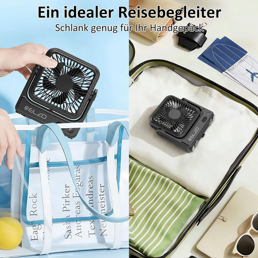 ELZO Magnetischer Reiseventilator kreuzfahrtgeeignet, 5000mAh wiederaufladbar tragbar, 4 Geschwindig