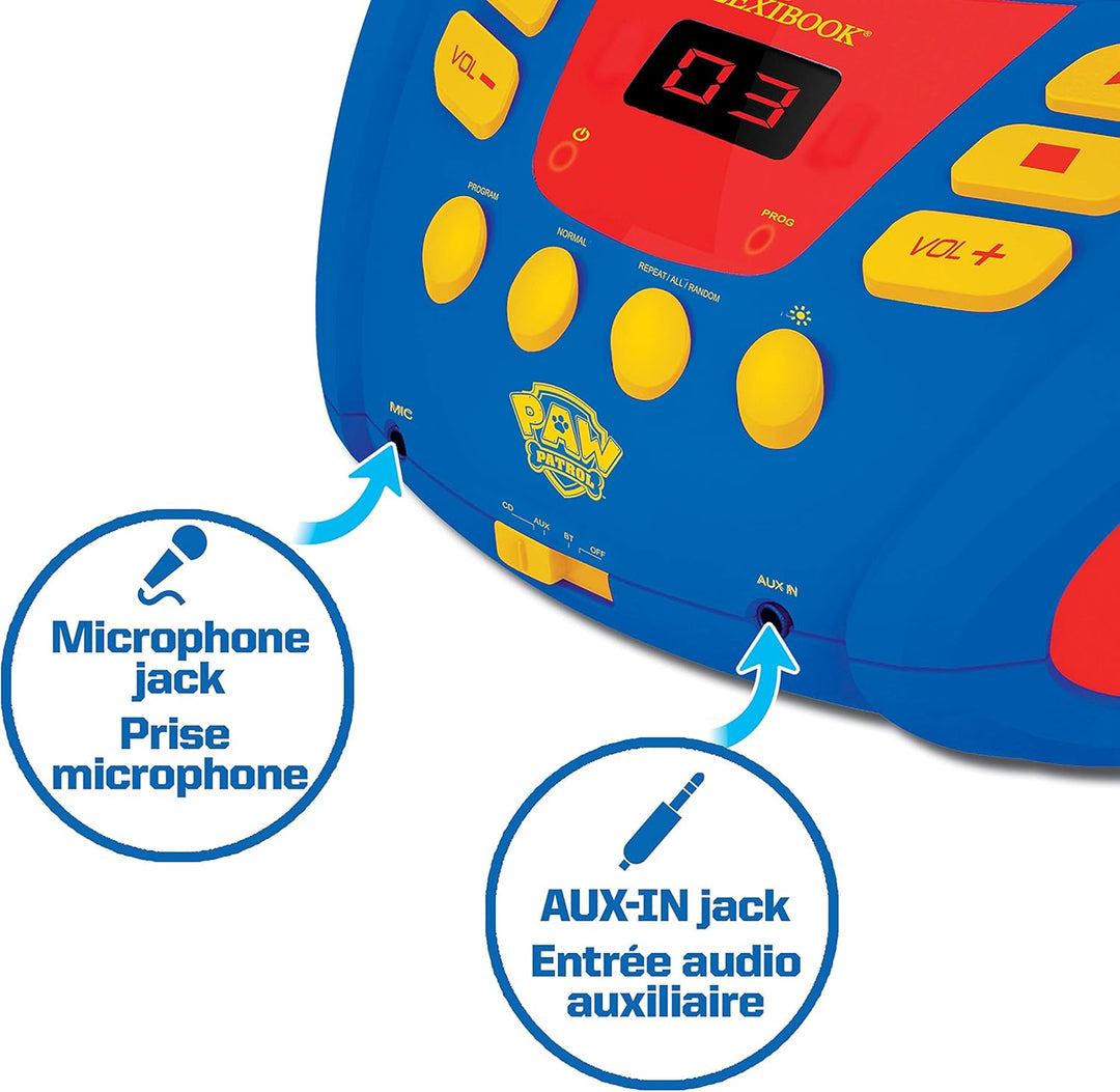 Lexibook, Paw Patrol, Bluetooth-CD-Player für Kinder, tragbar, mehrfarbige Lichteffekte, Mikrofonbuc