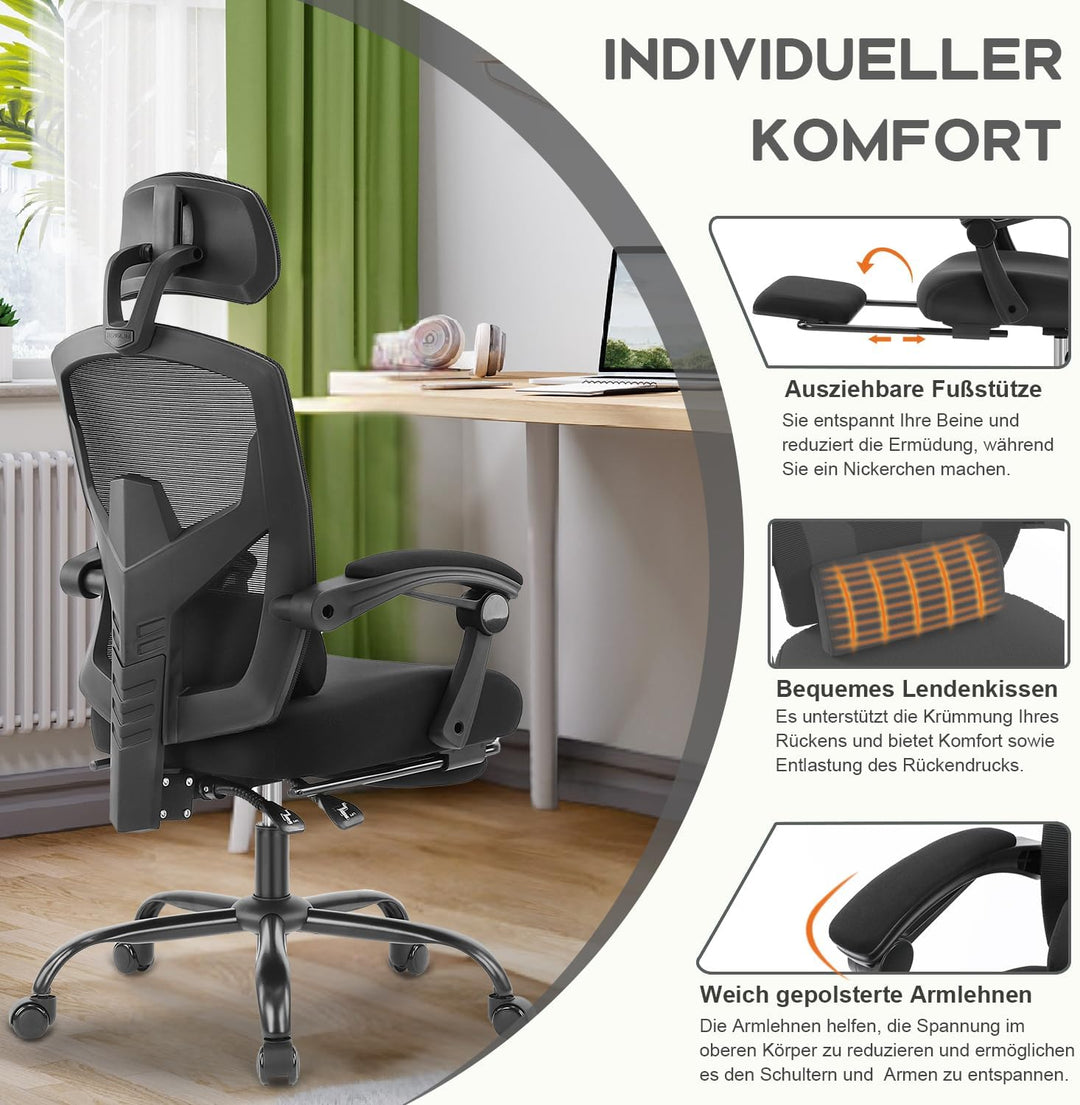 DUMOS Bürostuhl Ergonomisch EIN Schreibtischstuhl mit Komfortarmlehnen Ausgestattet mit Einer Bequem