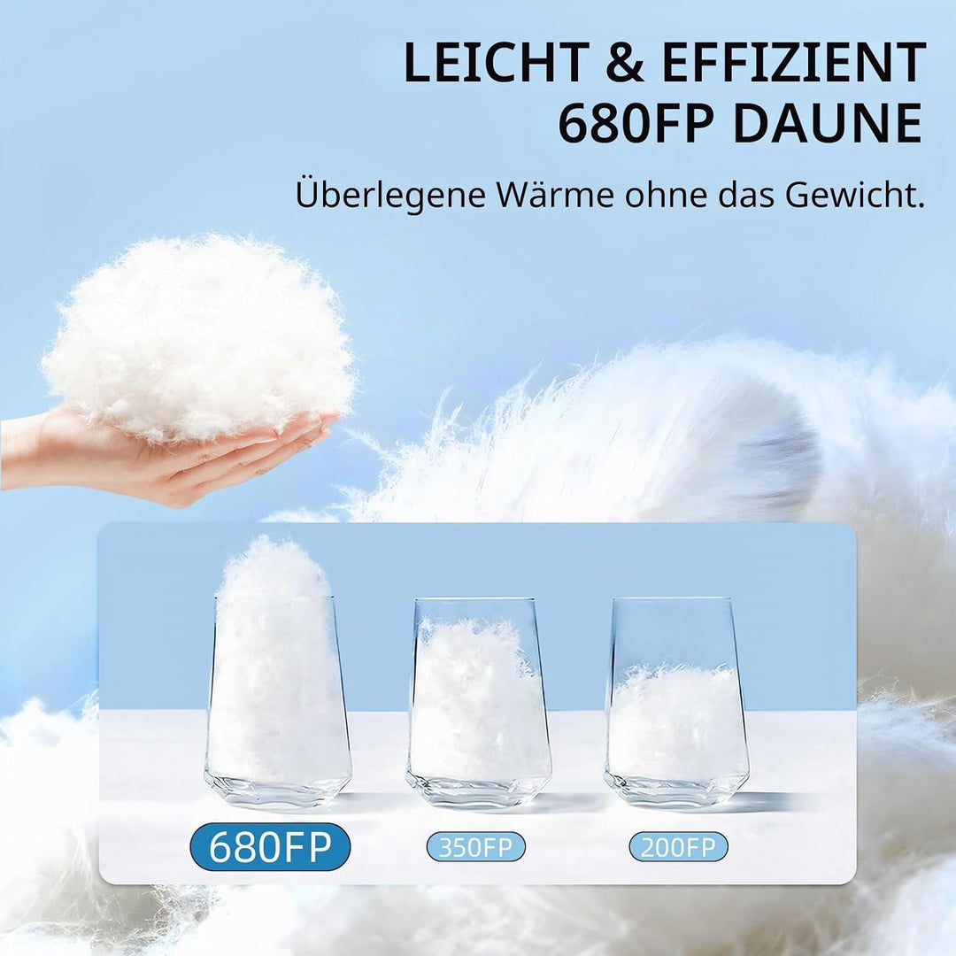 Ultraleicht Daunenschlafsack mit Kissen, Kleiner Leichter Sommer Schlafsack 680FP für Erwachsene und