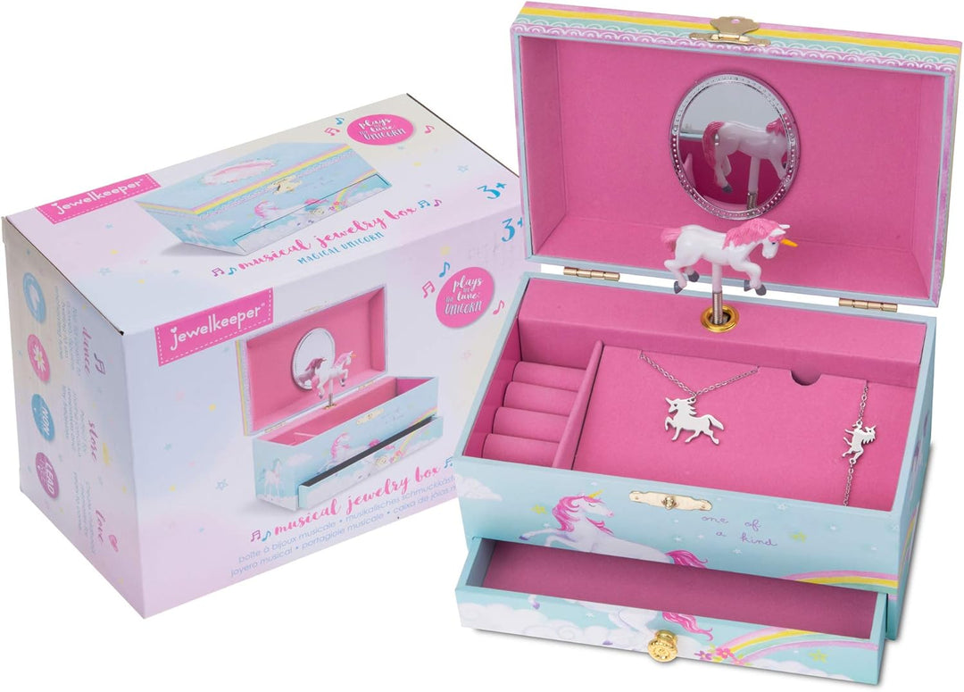Jewelkeeper Einhorn Spieluhr &amp; Schmuckset für kleine Mädchen - Edelstahl - 3 Einhorngeschenke für Mä