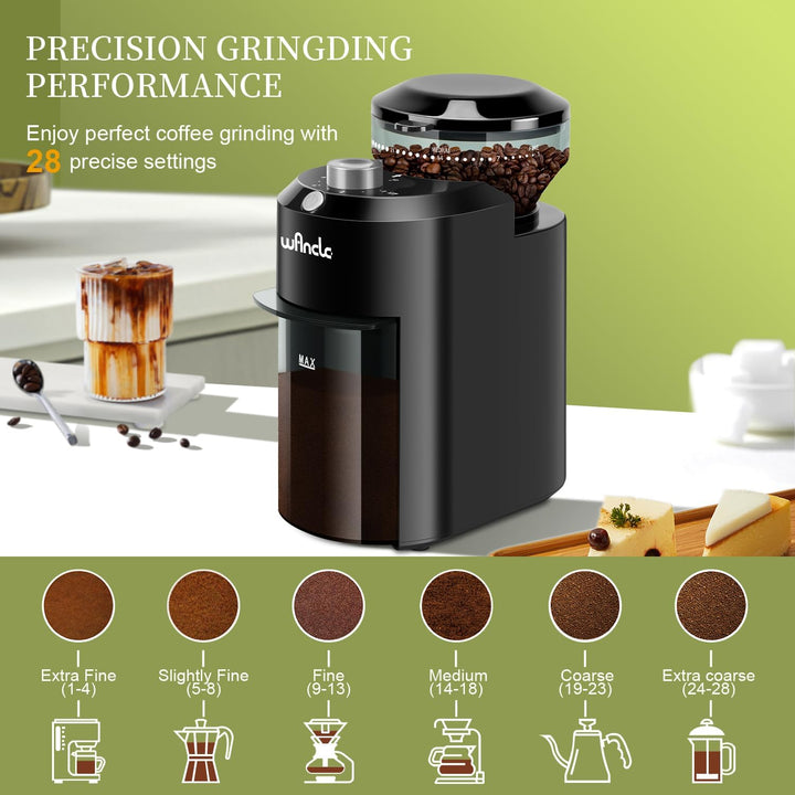 Wancle Elektrische Kaffeemühle - Einstellbarer scheibenmahlwerk kaffeemühle für Kaffeebohnen mit 28