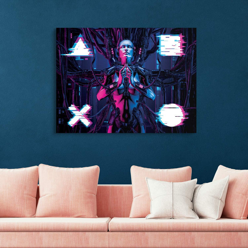 PICANOVA – Premium Leinwanddruck – Leinwandbild Cyberpunk Android 100x75cm – Kunstdruck Auf 2cm Holz