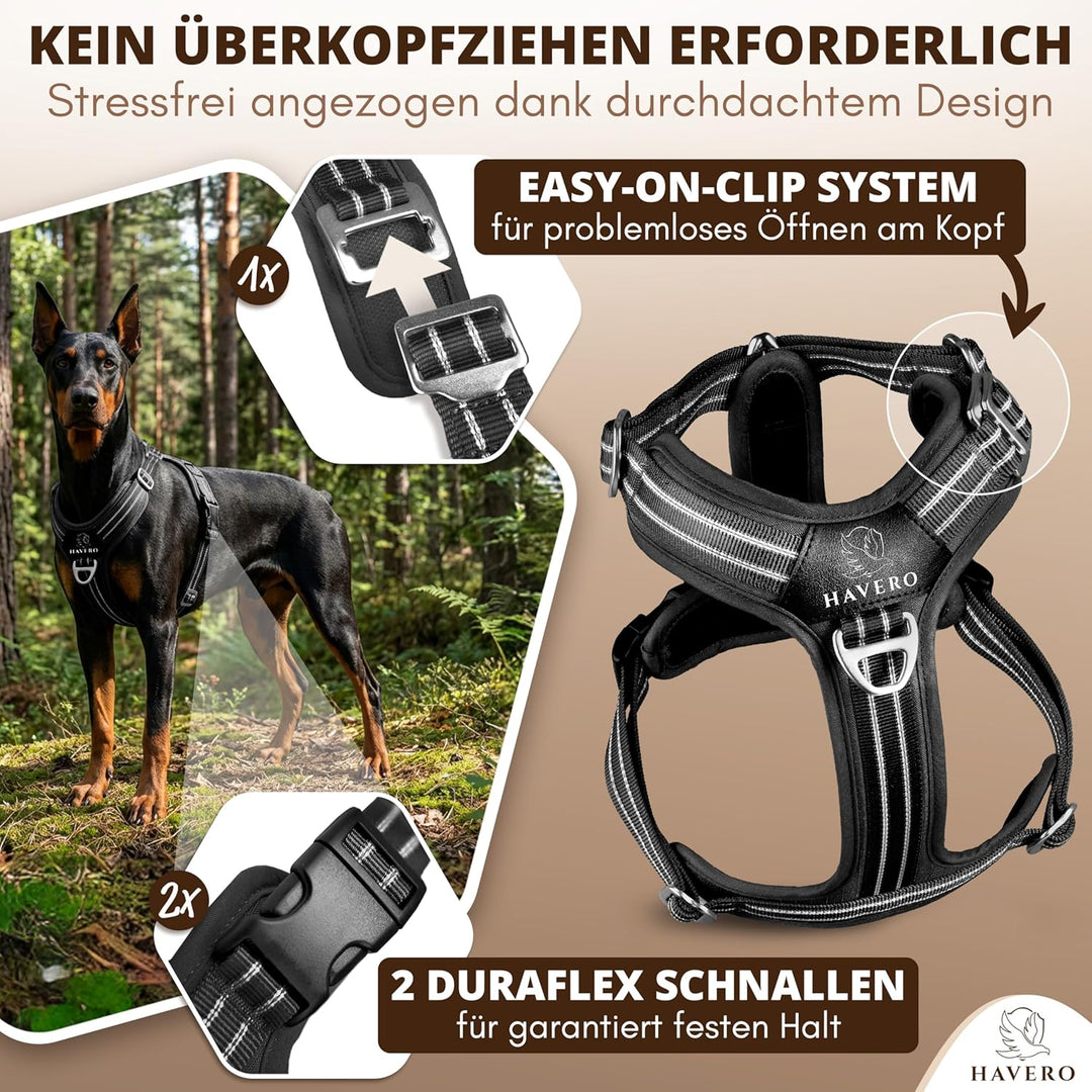 Hundegeschirr Easy-On-Clip – [Kein Überkopfziehen] | Anti-Zug Y-Geschirr Gepolstert Reflektierend At