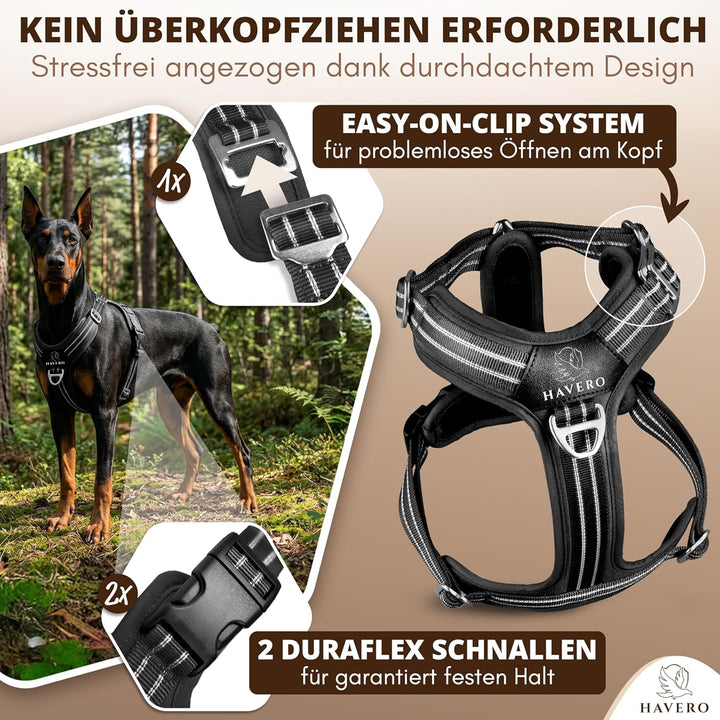 Hundegeschirr Easy-On-Clip – [Kein Überkopfziehen] | Anti-Zug Y-Geschirr Gepolstert Reflektierend At