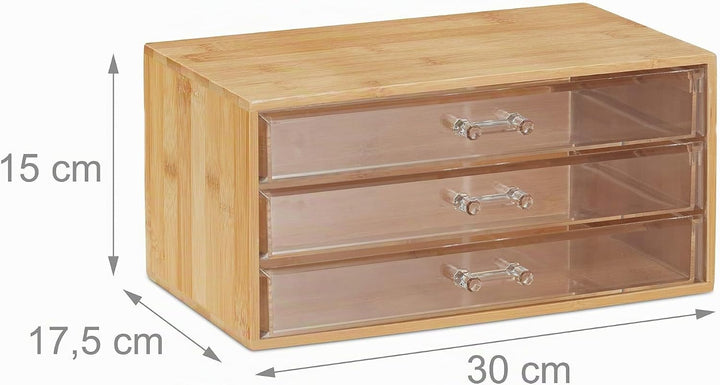 Relaxdays Kosmetik Organizer, 3 Schubladen, Make Up &amp; Schmuckaufbewahrung, HBT 15x30x17,5cm, Bambus
