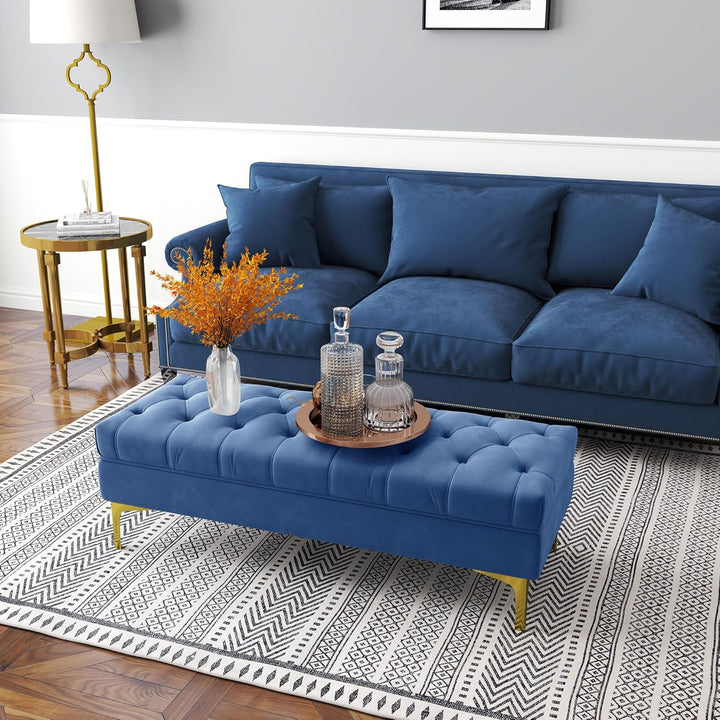HOMCOM Sitzbank, Bettbank, Schuhbank mit erhöhten Beine, Schlafzimmer, Samt Blau 118 x 45 x 42 cm Bl