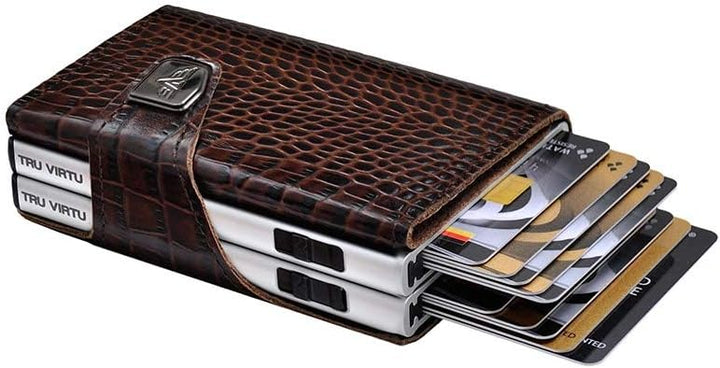 TRU VIRTU® Karten-Portemonnaie Click & Slide Doublewallet Croco Brown/Silver I Kreditkartenetui I Ka