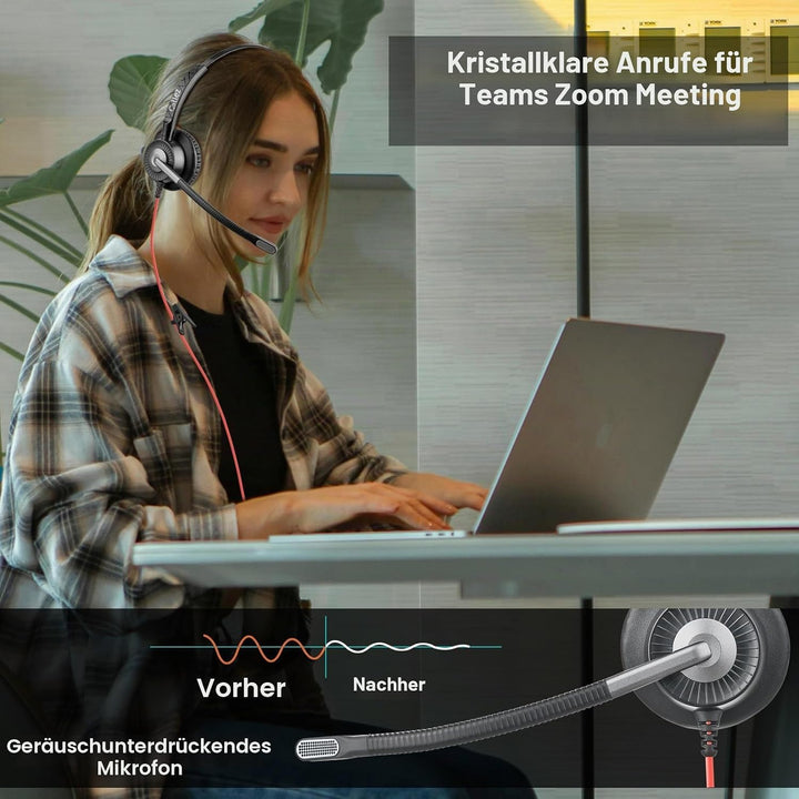 Callez G700TA USB Headset mit Mikrofon Noise Cancelling Business Kopfhörer mit Kabel für PC Laptop (