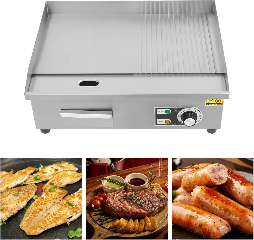 Elektrisch Tischgrill Edelstahl, Kommerziell Elektrogrill 3000W, Elektrische Grillplatte 50-300 °C,