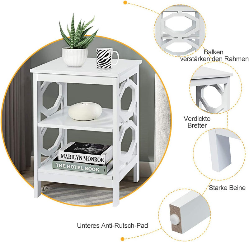 COSTWAY Nachttisch 3 Ebenen, Beistelltisch Nachtschrank, Sofatisch Couchtisch für Schlafzimmer, Wohn