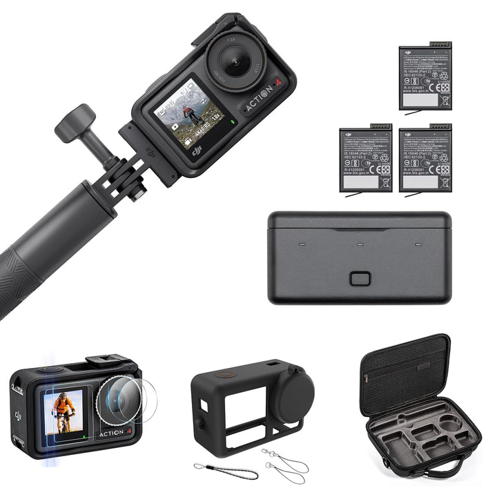DJI Osmo Action 4 Adventure Combo mit Aufbewahrungstasche + Panzerfolie + Schutzhülle – 4K/120fps Ka