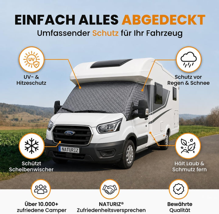 NATURIZ® Frontscheibenabdeckung Ford Transit – Premium Scheibenabdeckung - Thermomatte aussen +Sonne