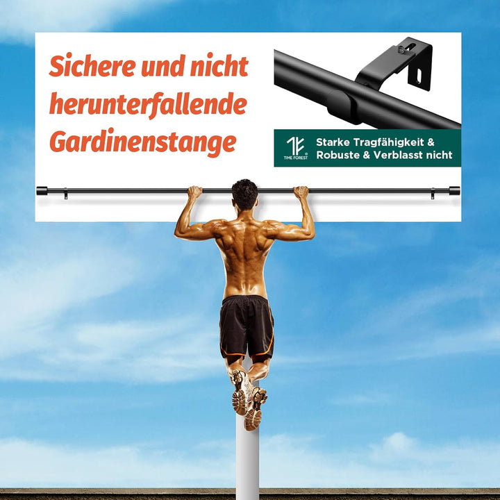 Schwarz Gardinenstange Vorhangstange Ausziehbar Curtain Rod Gardinenstangen für Fenster Outdoor (Sch