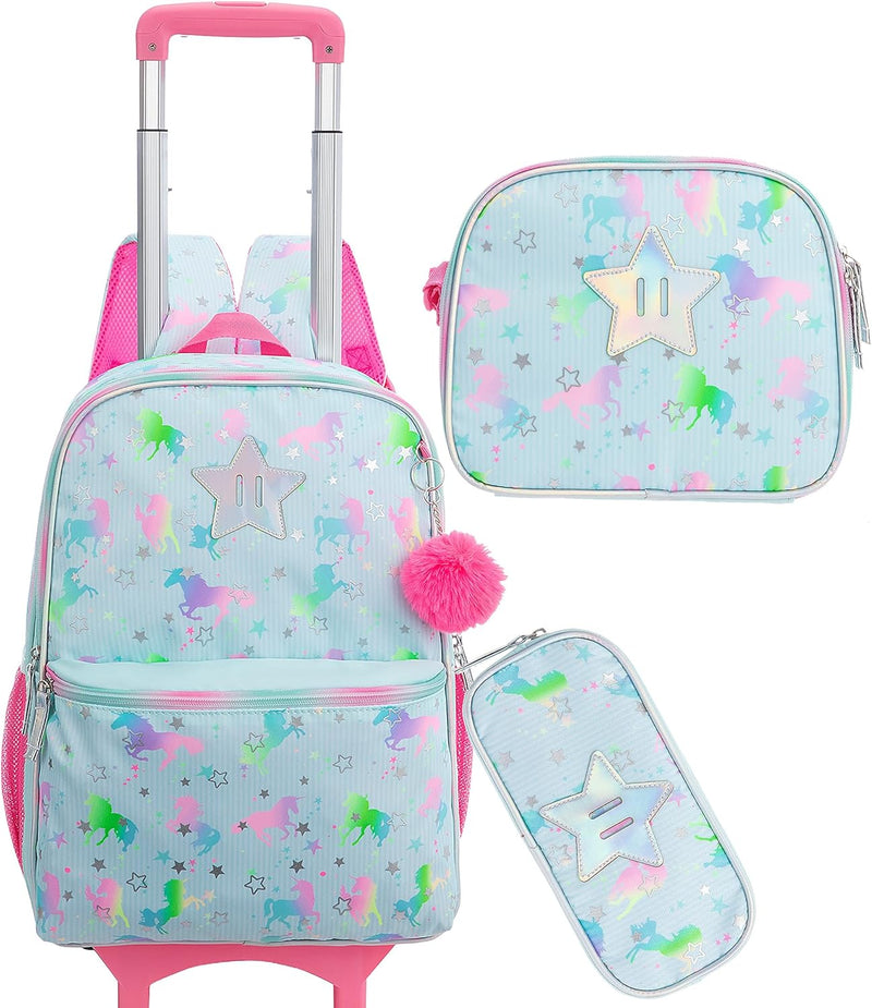 HTgroce Einhorn Schulranzen Rucksack Trolley mit 2 Rollen für Kinder Mädchen,Kinder Schultrolley Gee