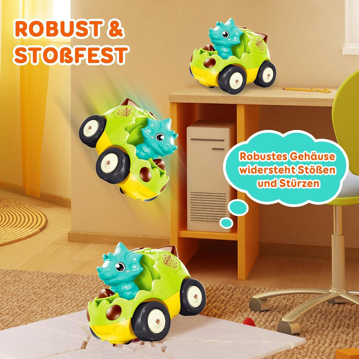 Pup Go Kleinkind Dinosaurier RC Cartoon Auto mit Musik und Lichtern, 2 austauschbare Puppen, Erste F