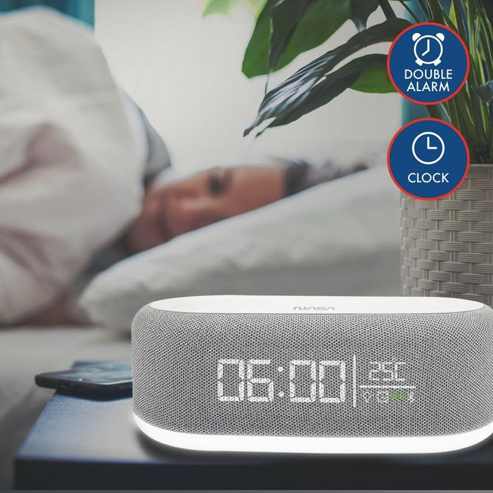 Nasa Wecker SPC400 – Radiowecker, Bluetooth-Lautsprecher, Lautsprecher 5 W x 2, kabelloses Laden 15
