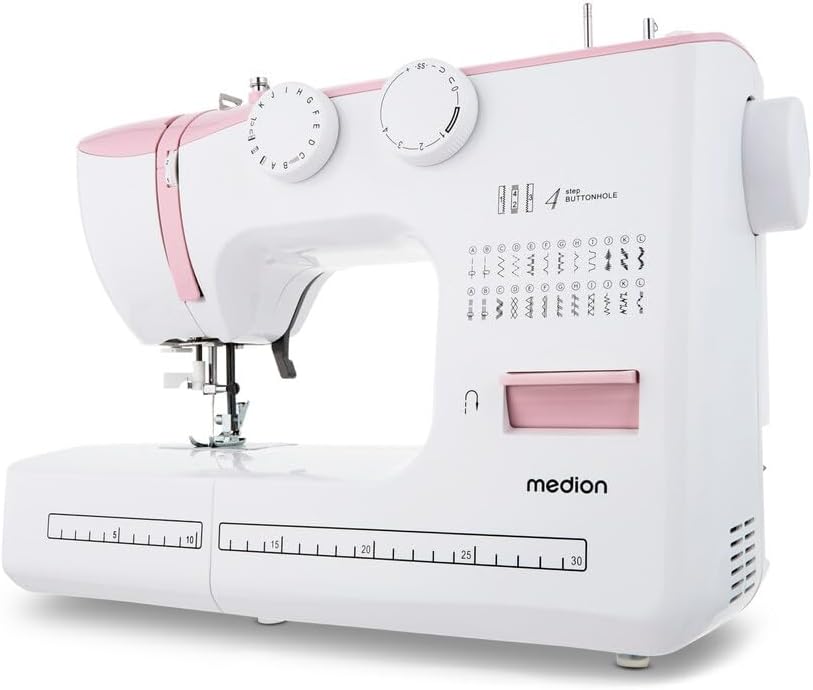 MEDION Freiarm-Nähmaschine SM60 (60 Watt, 60 verschiedene Stichmuster mit Knopflöchern, LED Nählicht