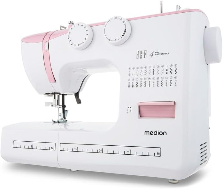 MEDION Freiarm-Nähmaschine SM60 (60 Watt, 60 verschiedene Stichmuster mit Knopflöchern, LED Nählicht