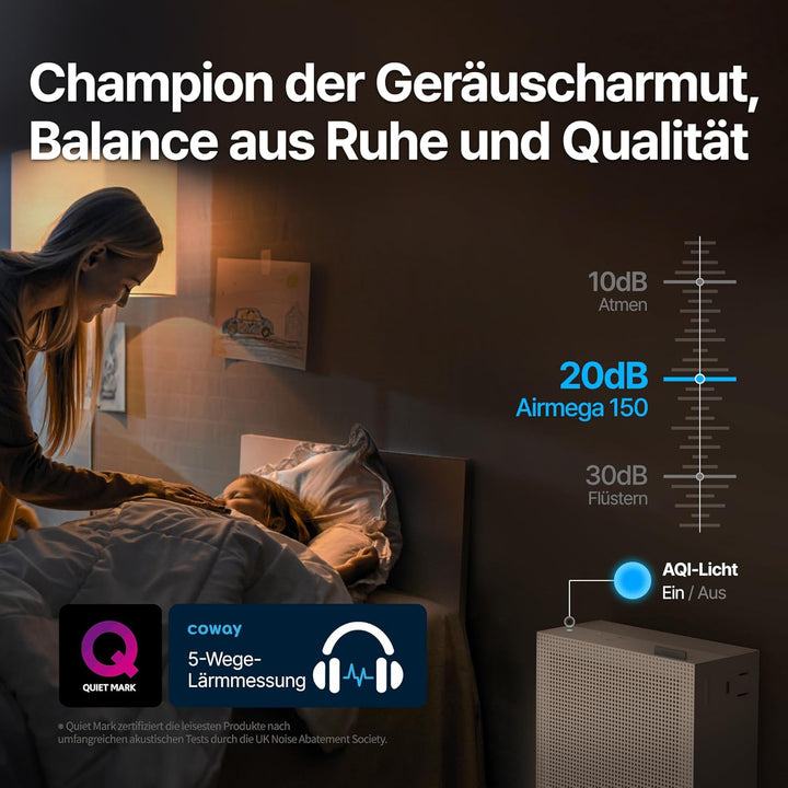 COWAY AIRMEGA 150 Luftreiniger mit GreenHEPA Technologie – Entfernt 99,999% der Partikel bis zu 0,01