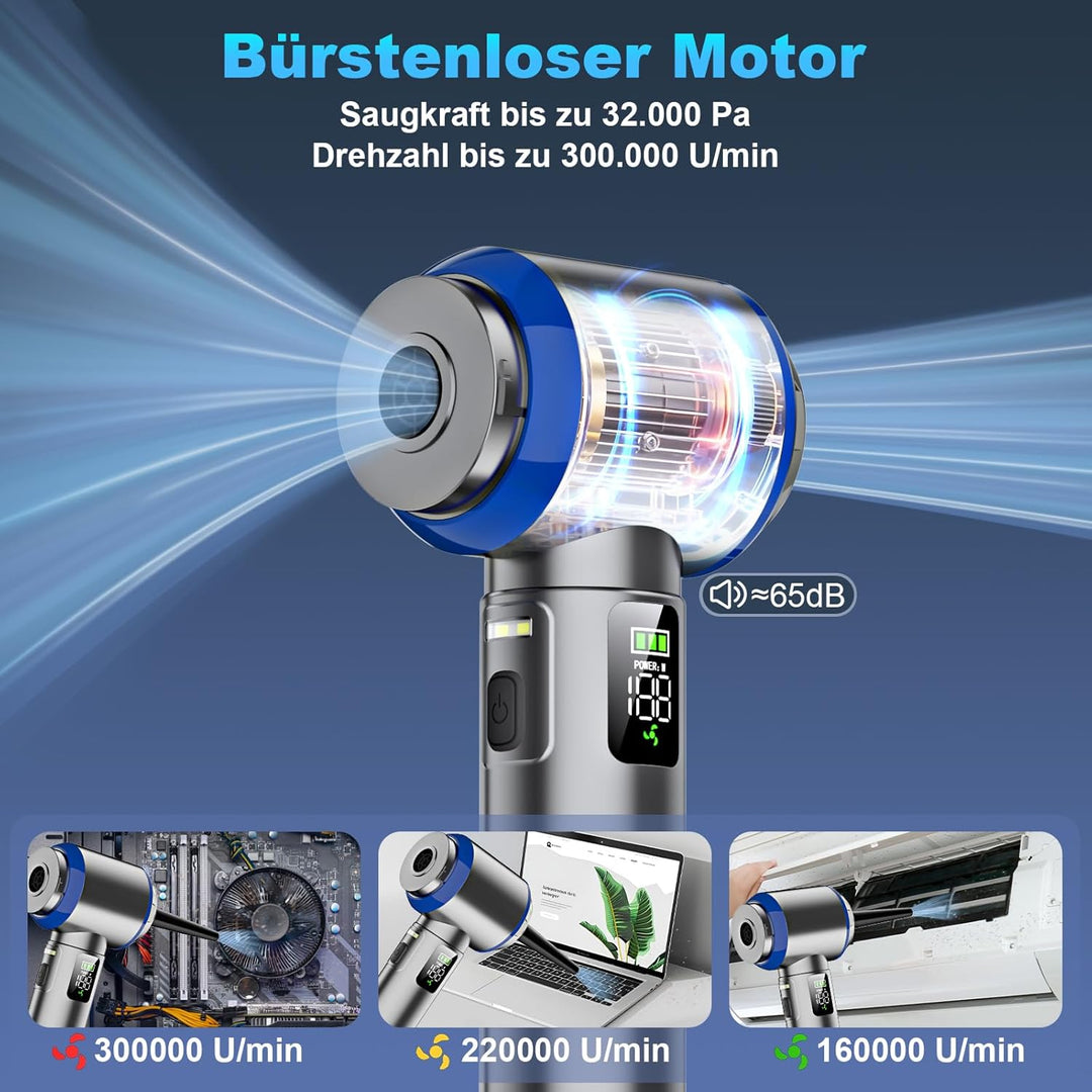 Handstaubsauger Akku, 4-in-1 Handstaubsauger, 32000PA Auto Staubsauger Stark, Handstaubsauger Auto,