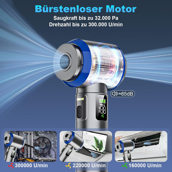 Handstaubsauger Akku, 4-in-1 Handstaubsauger, 32000PA Auto Staubsauger Stark, Handstaubsauger Auto,