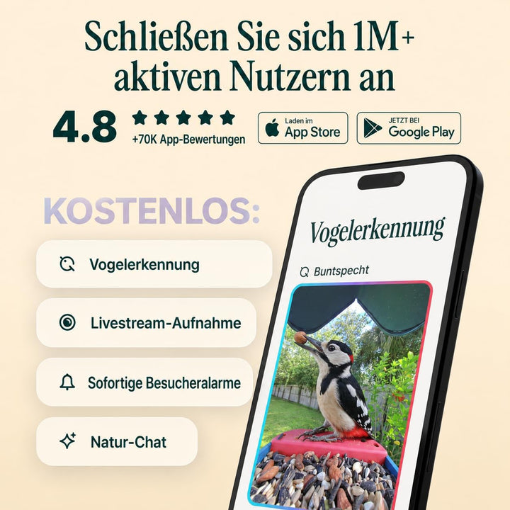 Birdbuddy PRO Solar Smart Bird Feeder mit Kamera – KI-Vogelartenidentifizierung, 5-MP-Fotos, 2K-HD-V