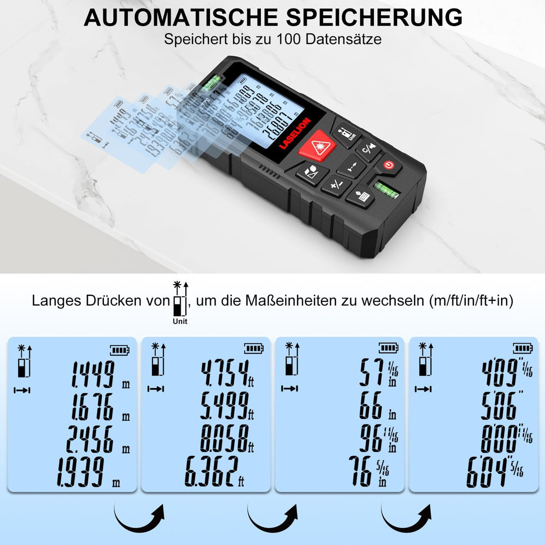 LASELION LT70 Laser-Entfernungsmesser – 70m Reichweite, Hohe Genauigkeit, Mehrere Messmodi, Eingebau