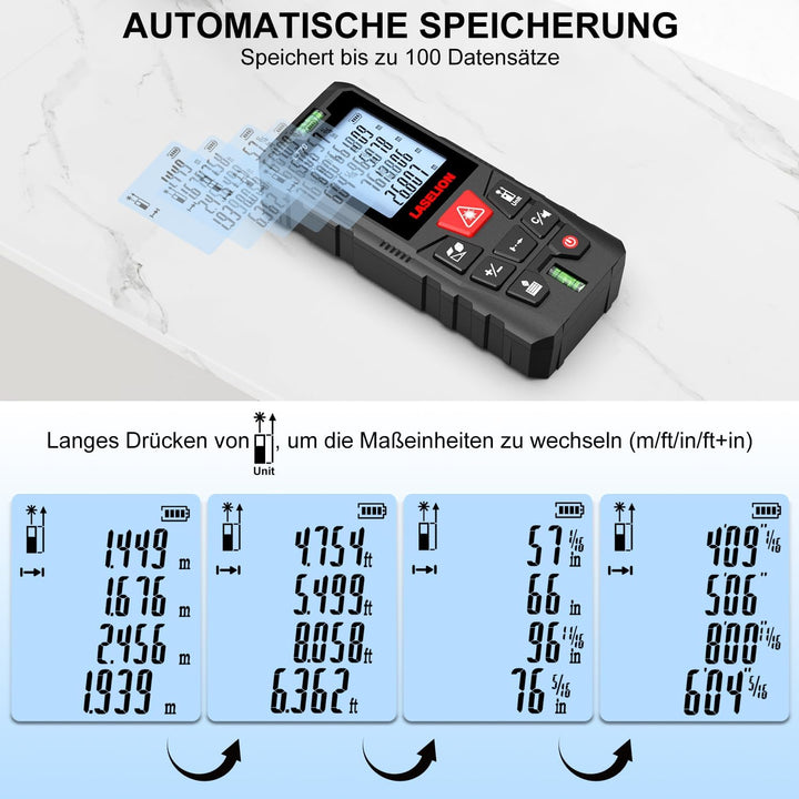 LASELION LT70 Laser-Entfernungsmesser – 70m Reichweite, Hohe Genauigkeit, Mehrere Messmodi, Eingebau