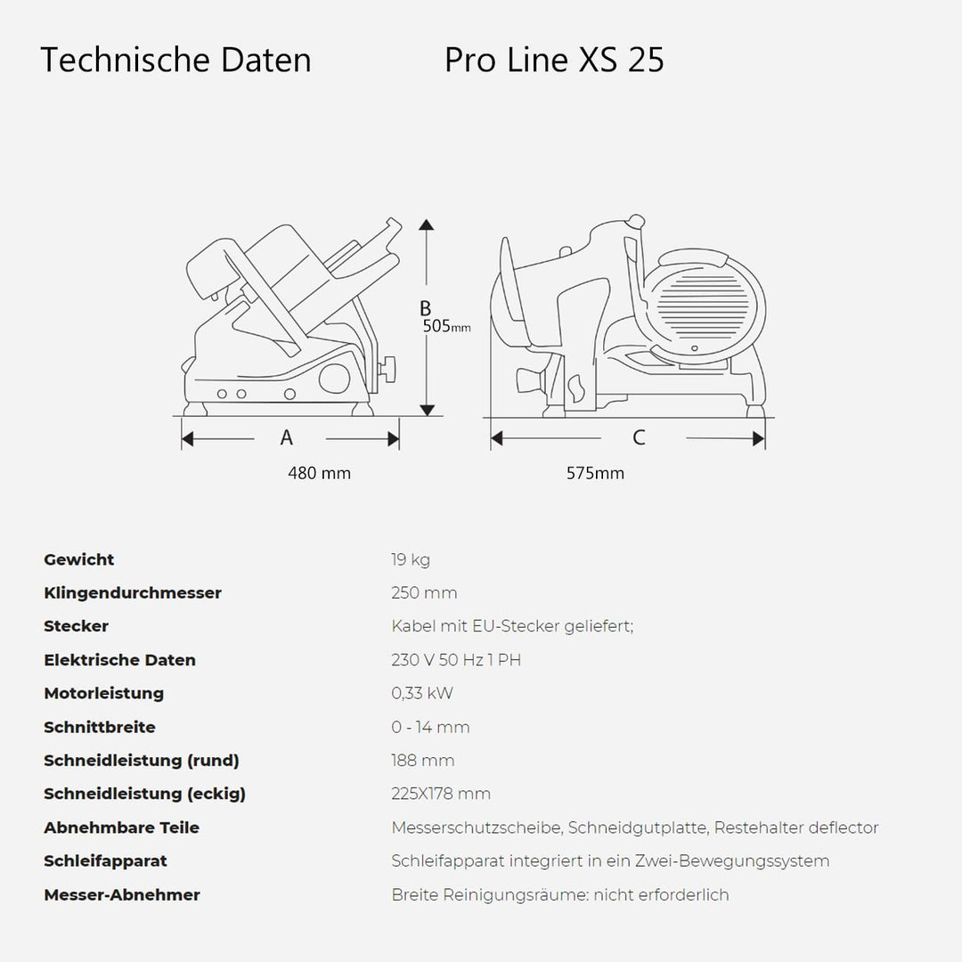 Berkel Aufschnittmaschine Pro Line XS 25 in silber - Profi Allesschneider für Ihre Küche + handgefer