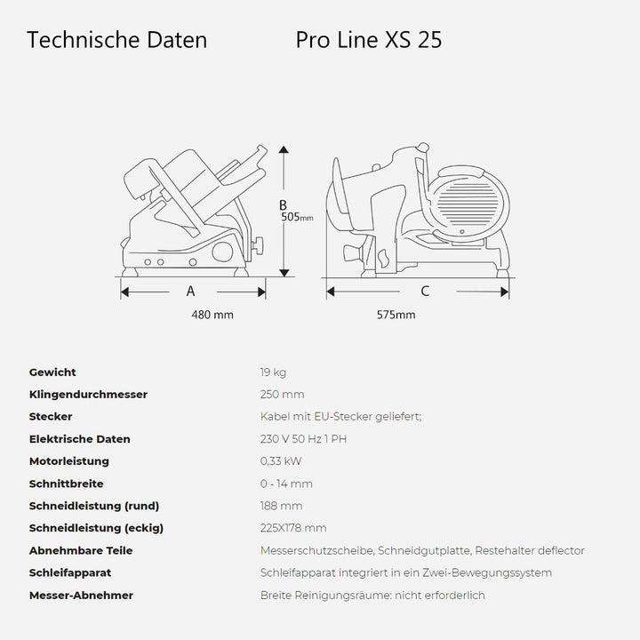 Berkel Aufschnittmaschine Pro Line XS 25 in silber - Profi Allesschneider für Ihre Küche + handgefer