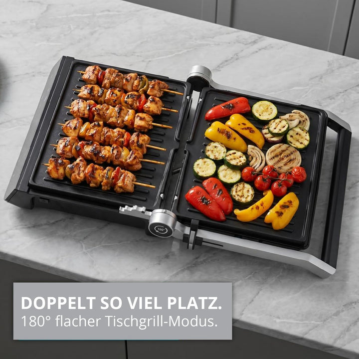 Eurel Kontaktgrill NG94 Elektrogrill 2000W | Panini Grill mit Smart Sensor, 180° aufklappbar, Garstu