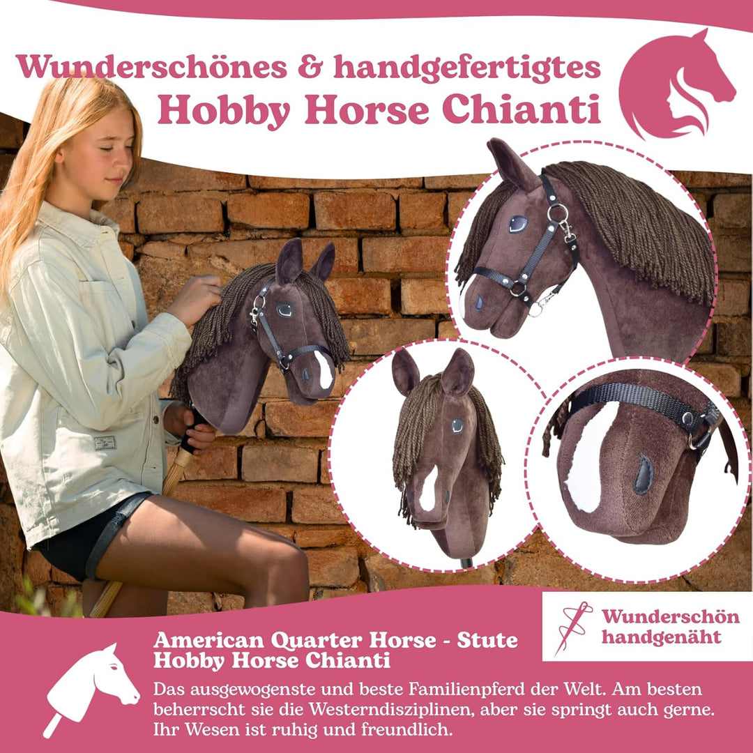 LarDen Hobby Horse Chianti mit schwarzem Halfter - Grösse S, HANDGEFERTIGTES Stockpferd Für Kleine,
