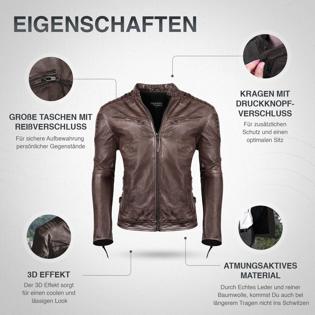 PAULGOS Herren Lederjacke Echtes Leder Jacke Echtleder Übergangsjacke Fashion in 5 Farben Gr. S-7XL