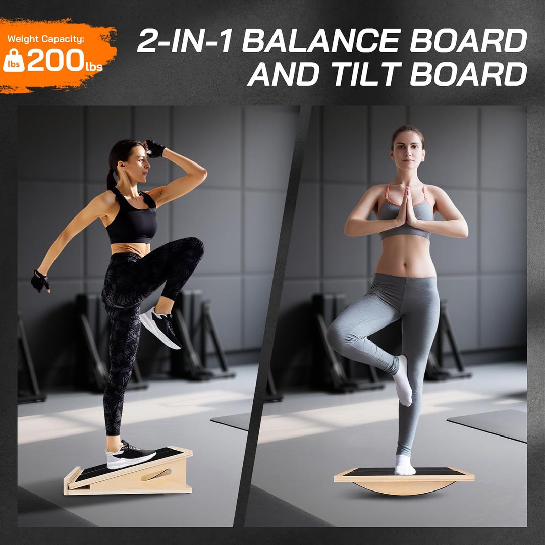 2-in-1 Balance Board Erwachsene, Tragbares Schrägbrett aus Holz für Wadendehnung und Neigungsbrett,