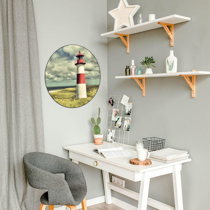 banjado® Design Magnettafel rund Grösse Ø 47cm mit Motiv Leuchtturm Sylt - magnetische Pinnwand/Magn