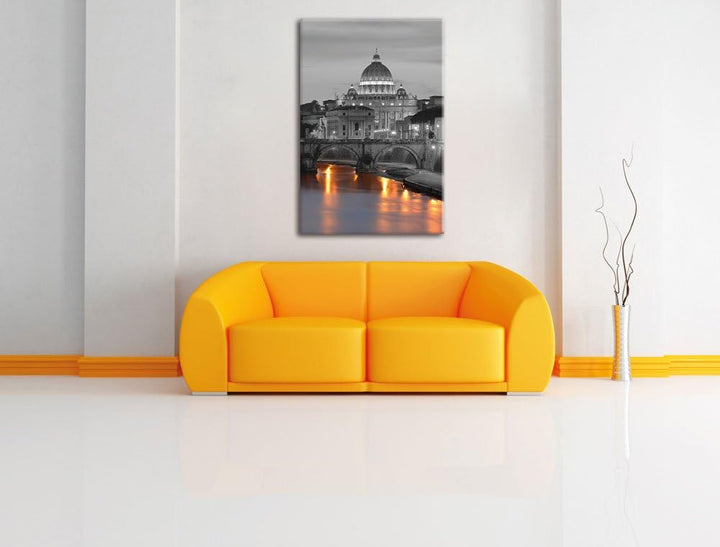 Pixxprint beleuchteter Petersdom am Abend als Leinwandbild/Grösse: 100x70 / Wandbild/Kunstdruck/fert