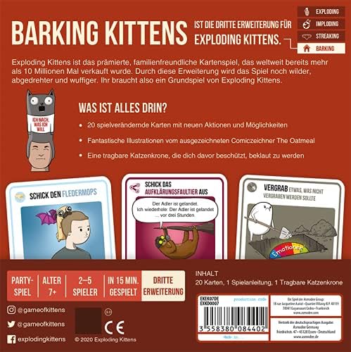 Exploding Kittens, Exploding Kittens – Barking Kittens, Erweiterung, Partyspiel, Kartenspiel, 2-5 Sp