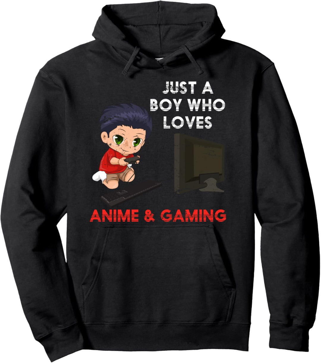 Nur ein Junge der Animes und Gaming liebt Gamer Anime Pullover Hoodie
