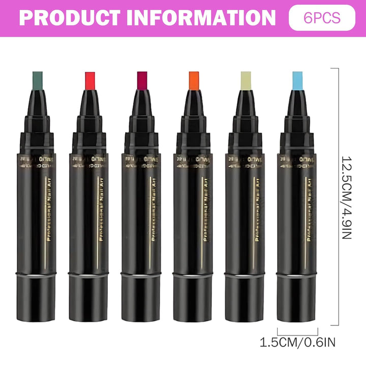 Schnell trocknende Nagellackstifte, 6er-Pack, 3-in-1-Gel-Nagelkunstmarker mit 6 verschiedenen Farben