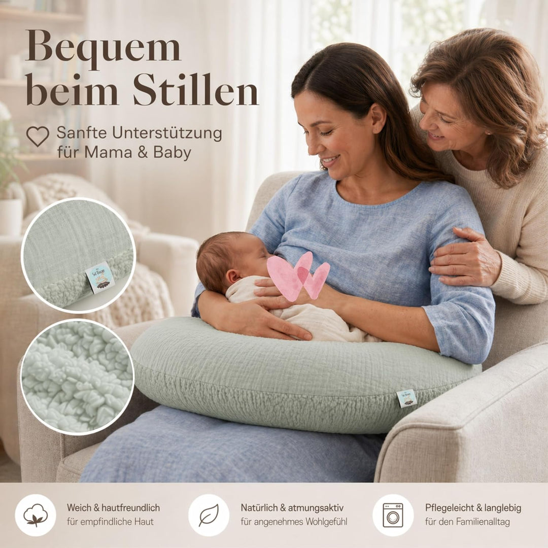 sei Design Stillkissenbezug 190x30 aus Musselin und Teddyplüsch - extra weich, BEZUG für Stillkissen