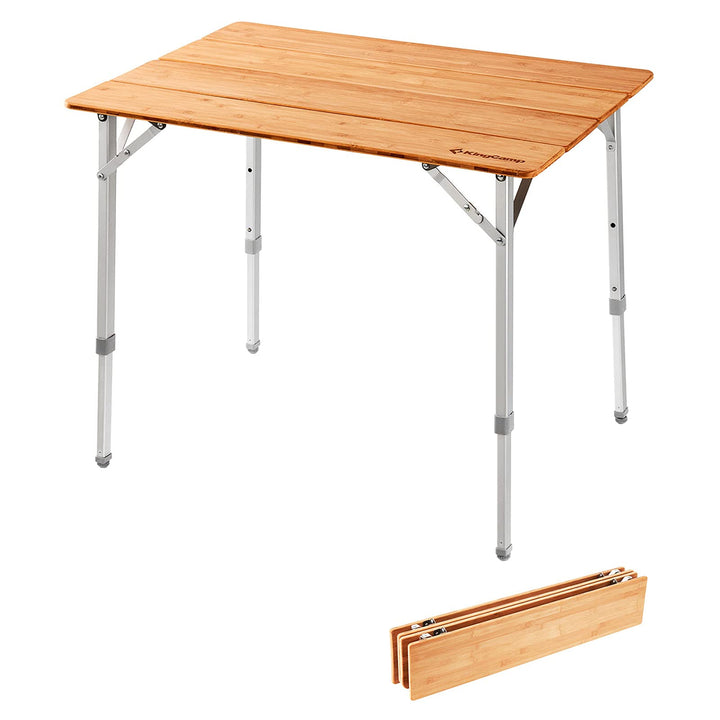 KingCamp Bambus Falt Tisch Camping Klapptisch Garten Alu Holz 3Höhen Verstellbar