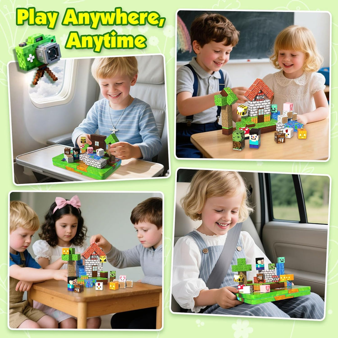 GraceDuck Magnetische Bausteine Reise Spielzeug 60 Teile im Tragbare Eisenbox Magnetbausteine Geeign