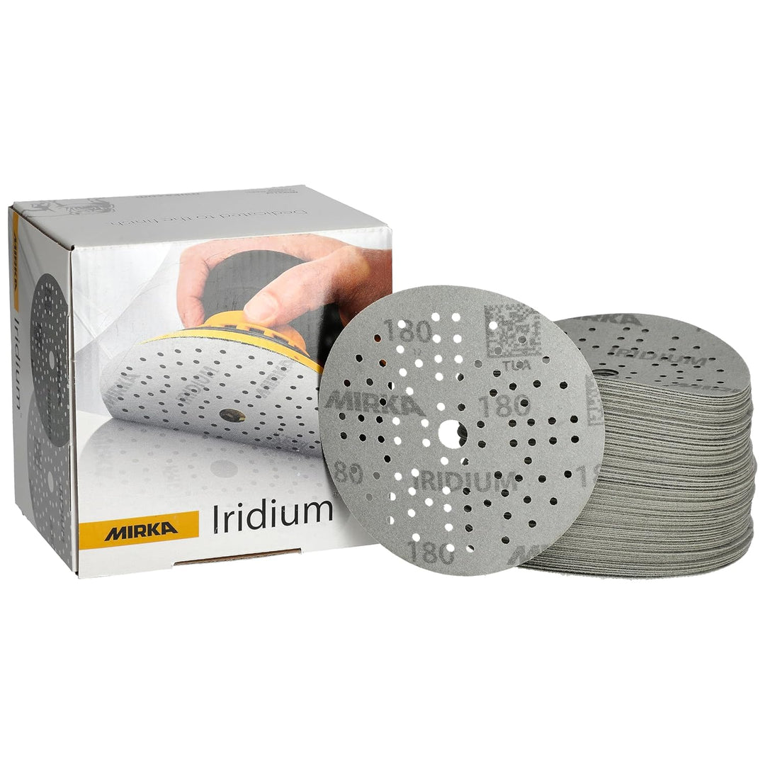 Mirka Iridium Premium-Schleifpapier Ø 125mm Klett 89-Loch, Korn 180, 100 Stk / Zum Schleifen von Lac