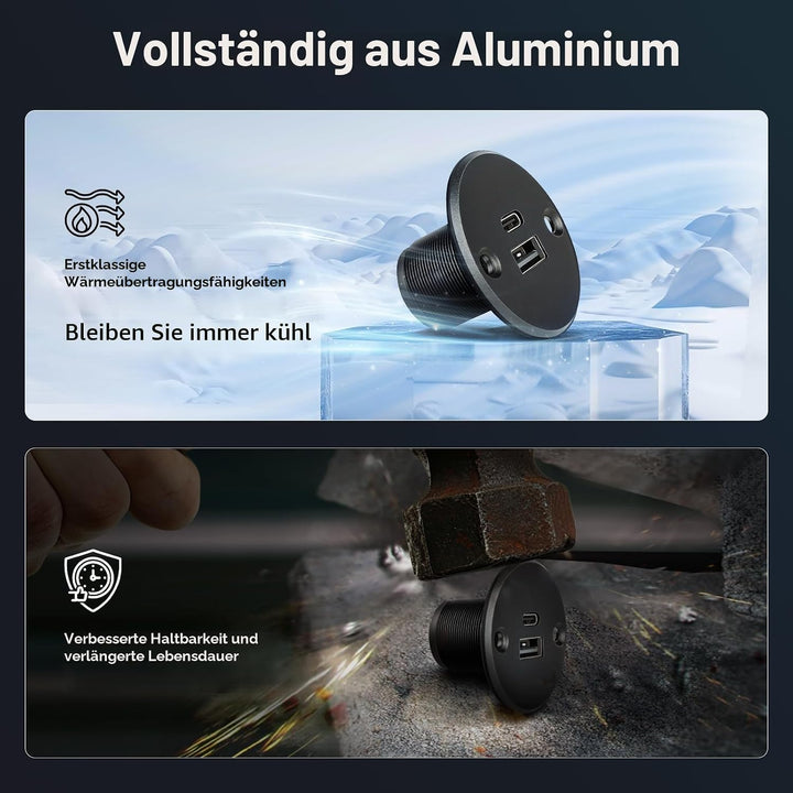 acegoo USB C Steckdose 12V Wohnmobil Ladegerät Vollaluminium, Typ C USB Anschluss PD3.0 QC3.0 KFZ Bu