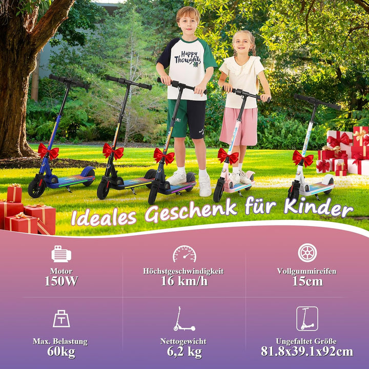 Caroma Elektroroller für Kinder von 8-12 Jahren, 180W Motor, 16 km/h, 60 min Fahrzeit, Einstellbare